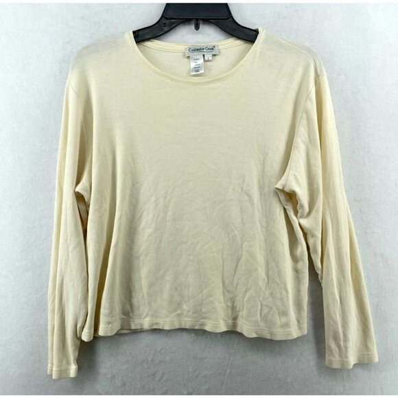 Coldwater Creek Long Sleeve Shirt Women Lg Beige Ivory Plain Cropped Round Neck - Picture 1 of 10
